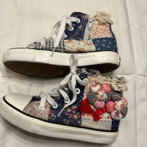 Yeeshow Girls High Top Patchwork Patch Sneakers Blue White 13 US / 30 Euro